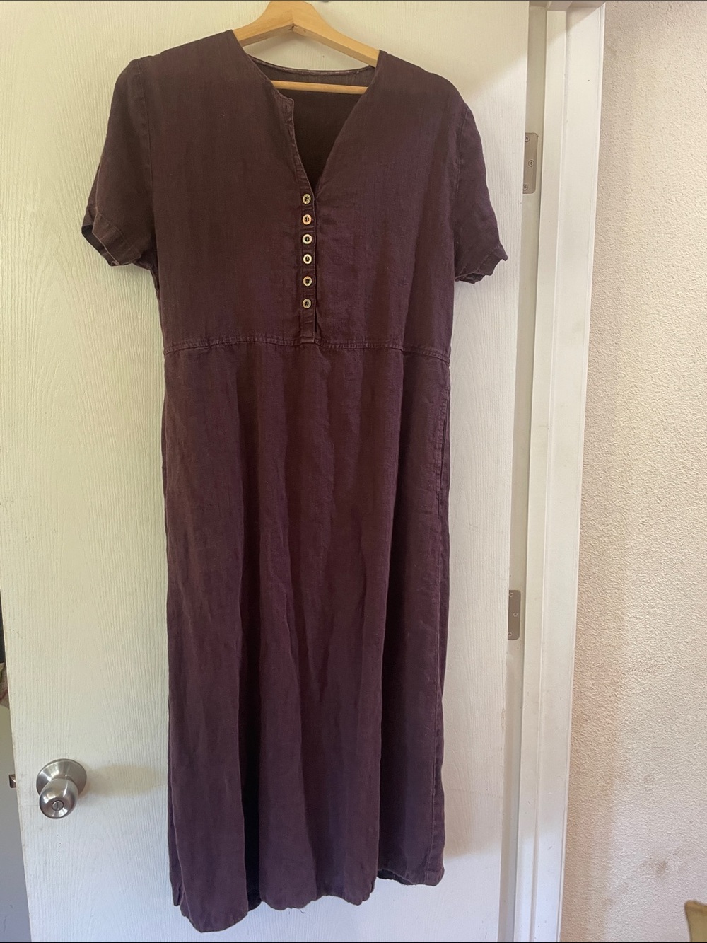 Relaxed Linen Maxi Dress in Deep Plum